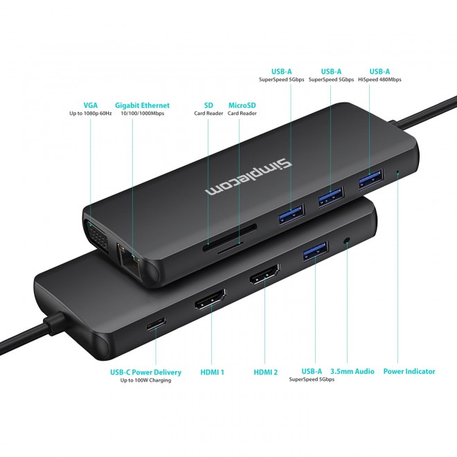 Simplecom CHN612 USB-C 12-in-1 Multiport Docking Station image 3
