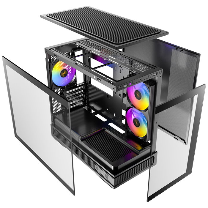 Antec C2M ARGB - Black, Micro-ATX/ITX, steel/glass, 5 slots, 415mm GPU, 165mm CPU, 240mm ARGB fan, USB-C 10Gbps image 4