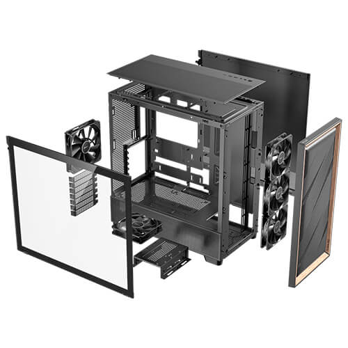 Antec Flux - Black, Mid Tower, E-ATX/ATX/Micro-ATX/ITX, Tempered Glass, Wood Front, USB-C 10Gbps, 5× PWM Fans, 2Yr Wty image 4