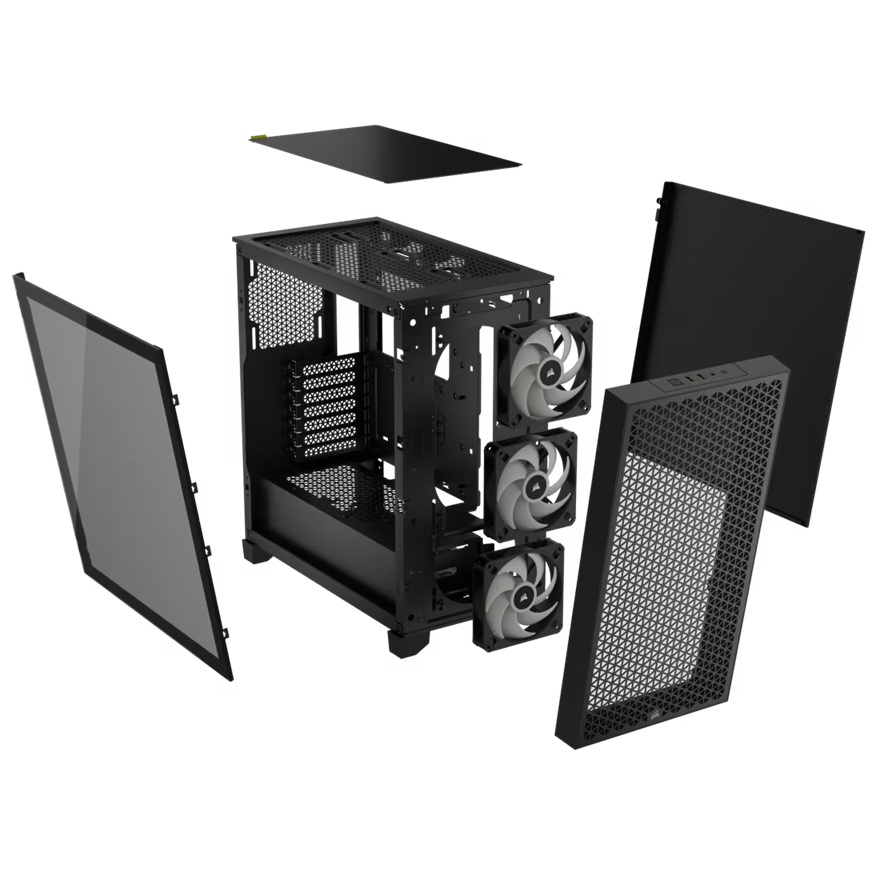 Corsair 3000D RGB AIRFLOW Mid-Tower PC Case - Black, ATX, 360 GPU, 170 CPU cooler, 220 PSU, 3x AR120 RGB, 2x USB-A 3.2 Gen 1 image 4