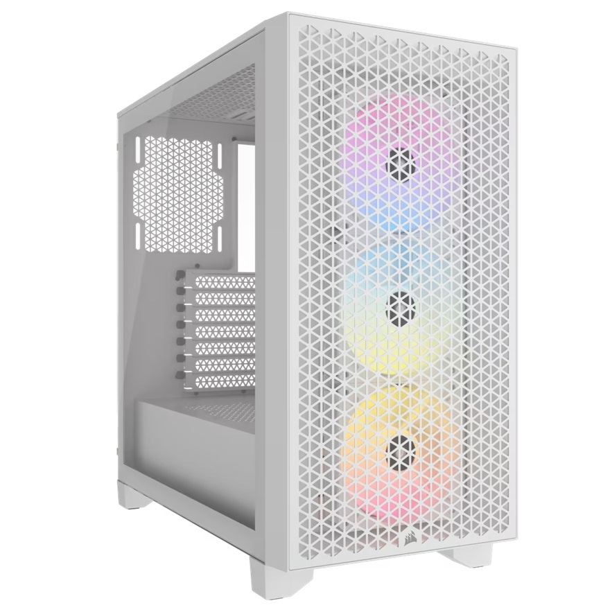 Corsair 3000D RGB AIRFLOW Mid-Tower PC Case - White, ATX, 360 GPU, 170 CPU cooler, 220 PSU, 3x AR120 RGB, 2x USB-A Gen 1