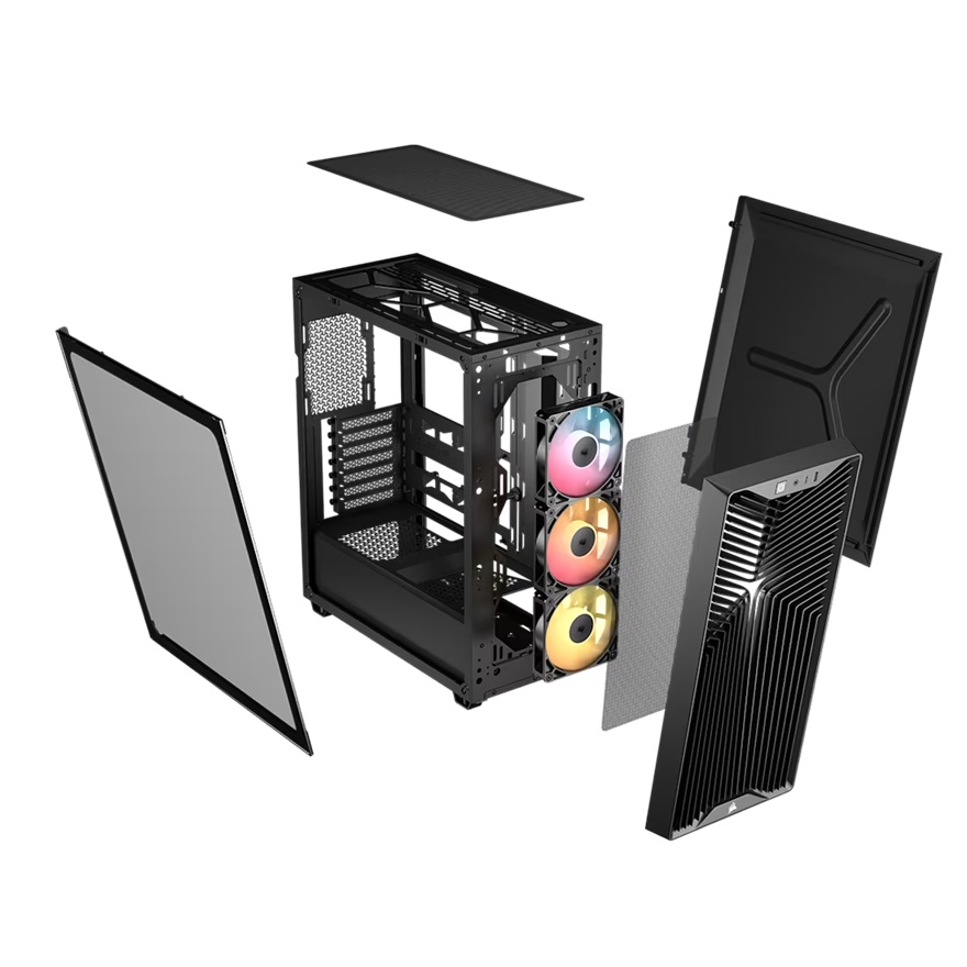 Corsair 3200D RS ARGB Mid-Tower PC Case -Black, ATX mATX ITX, TG panel, ARGB fans, 400mm GPU, 165mm CPU, 360mm rad, USB-C, 7 slots, 2x2.5 1x3.5, 2yr w image 3