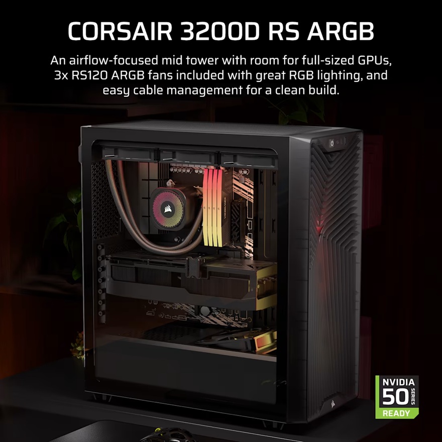 Corsair 3200D RS ARGB Mid-Tower PC Case -Smoke, ATX mATX ITX, TG panel, ARGB fans, 400mm GPU, 165mm CPU, 360mm rad, USB-C, 7 slots, 2x2.5 1x3.5, 2yr w image 4