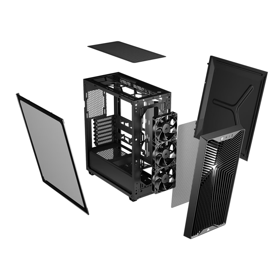 Corsair 3200D RS Mid-Tower PC Case - Black, ATX mATX ITX, TG panel, 400mm GPU, 165mm CPU, 360mm rad, USB-C, 7 slots, 2x2.5 1x3.5, 2yr wty, steel TG image 3