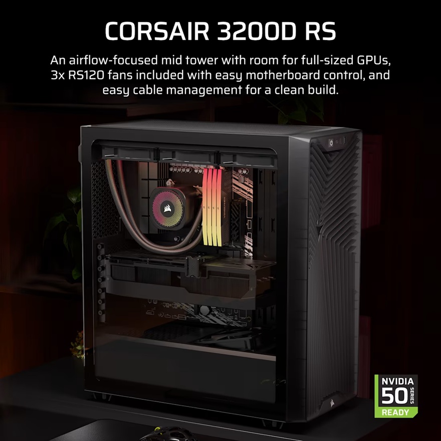 Corsair 3200D RS Mid-Tower PC Case - Smoke, ATX mATX ITX, TG panel, 400mm GPU, 165mm CPU, 360mm rad, USB-C, 7 slots, 2x2.5 1x3.5, 2yr wty, steel TG image 4