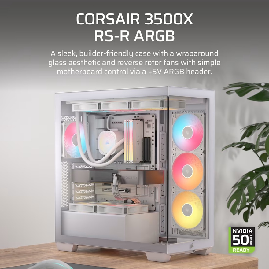 Corsair 3500X RS-R ARGB Mid-Tower PC Case - White, ARGB, ATX/E-ATX, Tempered Glass, 425mm GPU, 170mm CPU, 360mm radiator, USB-C, 2yr wty image 3