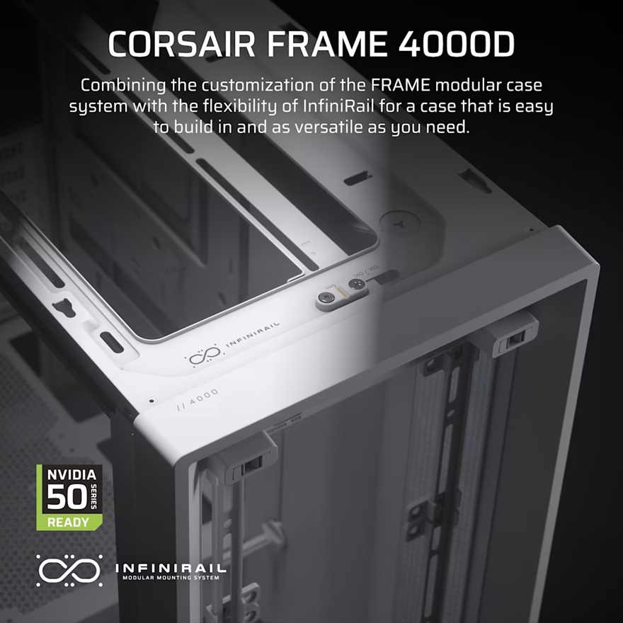 Corsair FRAME 4000D Modular Mid-Tower PC Case - White, ATX, 430mm GPU, 170mm CPU cooler, 360mm rad, 1x HD Audio, 1x USB-C 3.2 Gen 2 image 2