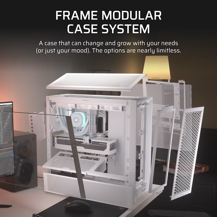 Corsair FRAME 4000D Modular Mid-Tower PC Case - White, ATX, 430mm GPU, 170mm CPU cooler, 360mm rad, 1x HD Audio, 1x USB-C 3.2 Gen 2 image 4