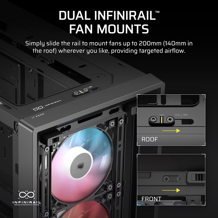 Corsair FRAME 4000D LCD RS ARGB Premium Mid-Tower PC Case - Black, ATX/E-ATX, TG panel, LCD, 430mm GPU, 170mm CPU clr, 360mm rad, USB-C, 2yr wty image 3
