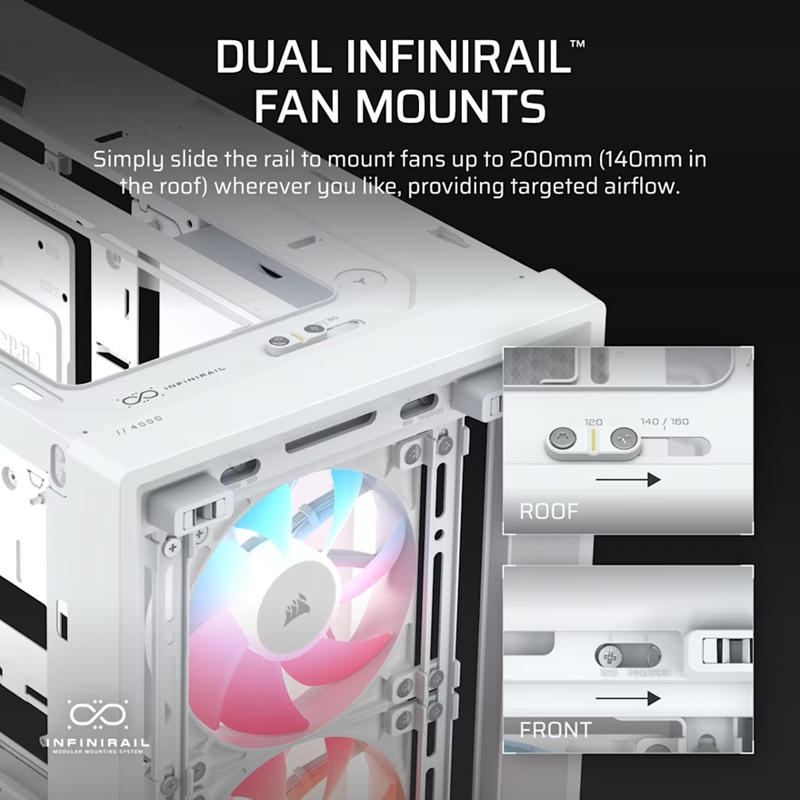 Corsair FRAME 4000D LCD RS ARGB Premium Mid-Tower PC Case- White, ATX/mATX/ITX/E-ATX, 486x490x239mm, 430mm GPU, 360mm rad, tempered glass image 3