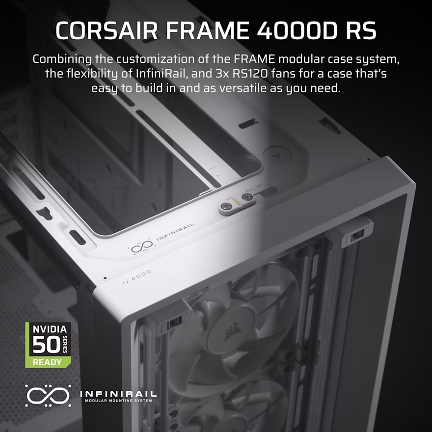 Corsair FRAME 4000D RS Modular Mid-Tower PC Case - White, ATX, 430mm GPU, 170mm CPU cooler, 360mm rad, 1x USB-C 3.2 Gen 2 image 3