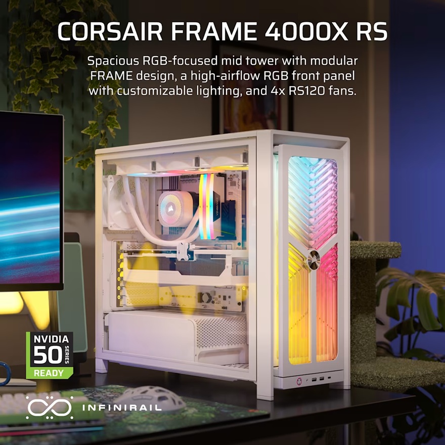 Corsair FRAME 4000X RS Mid-Tower PC Case - White, Mid-Tower ATX/E-ATX Mini-ITX Micro-ATX 430mm GPU 170mm CPU 360mm rad TG USB-C 3x120/2x140 fans image 4