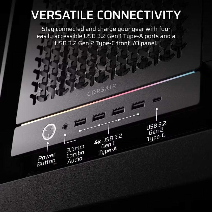 Corsair FRAME 5000D RS HIGH-AIRFLOW MID-TOWER PC CASE - BLACK, ATX, 450mm GPU, 175mm CPU cooler, 360mm rad, 4x RS140, 1x USB-C 3.2 Gen2 image 3