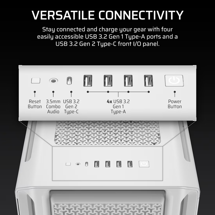 Corsair 5000T Mid-Tower High-Performance PC Case - White, ATX, 450mm GPU, 250mm PSU, 170mm CPU cooler, 360mm rad, 1x USB-C 3.2 Gen 2 image 4