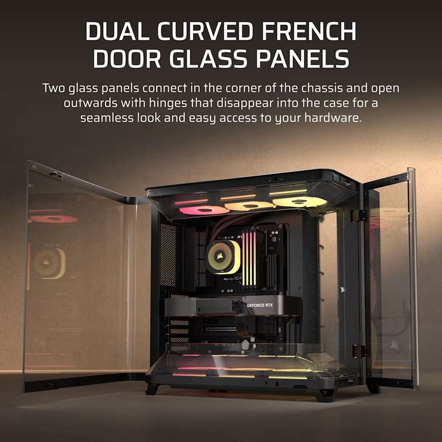 Corsair AIR 5400 LX-R RGB iCUE LINK Triple Chamber Mid-Tower PC Case - Black; ATX/E-ATX; 467x470x340mm; TG; 360GPU; 180CPU; 360RAD; USB-C image 3