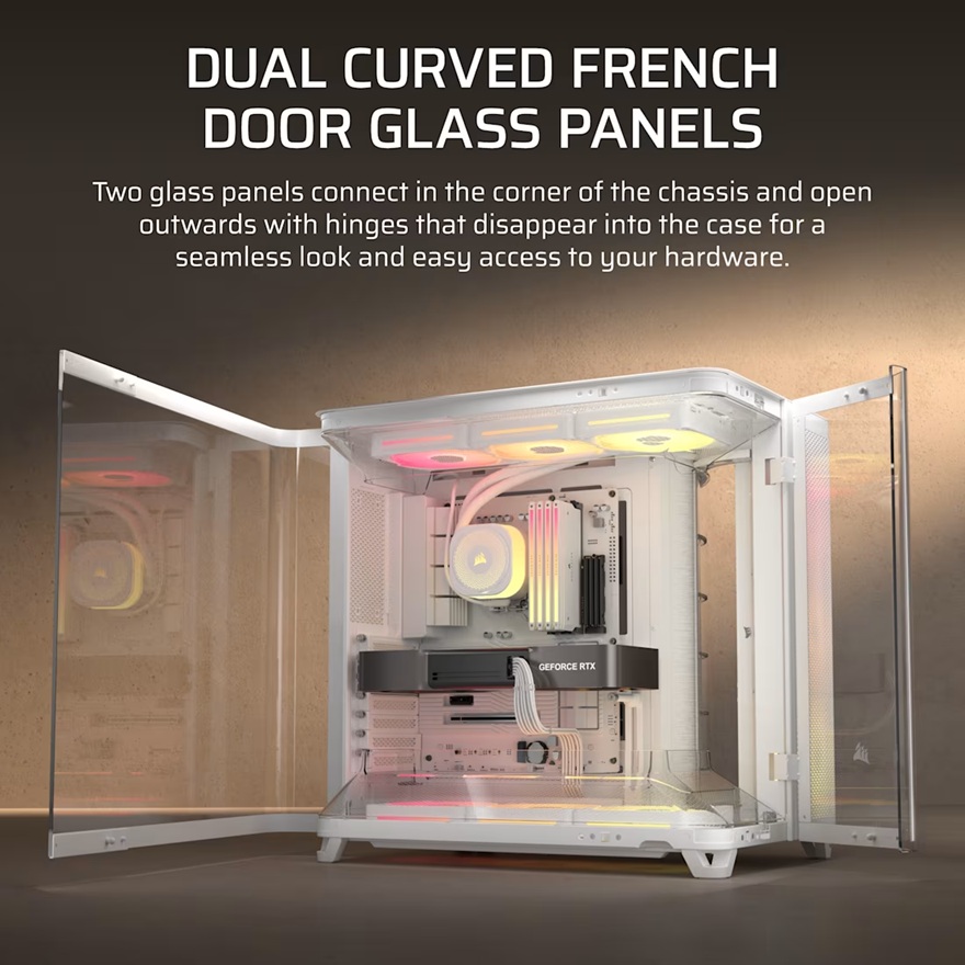 Corsair AIR 5400 LX-R RGB iCUE LINK Triple Chamber Mid-Tower PC Case - White; ATX/E-ATX; 467x470x340mm; TG; 360GPU; 180CPU; 360RAD; USB-C image 3