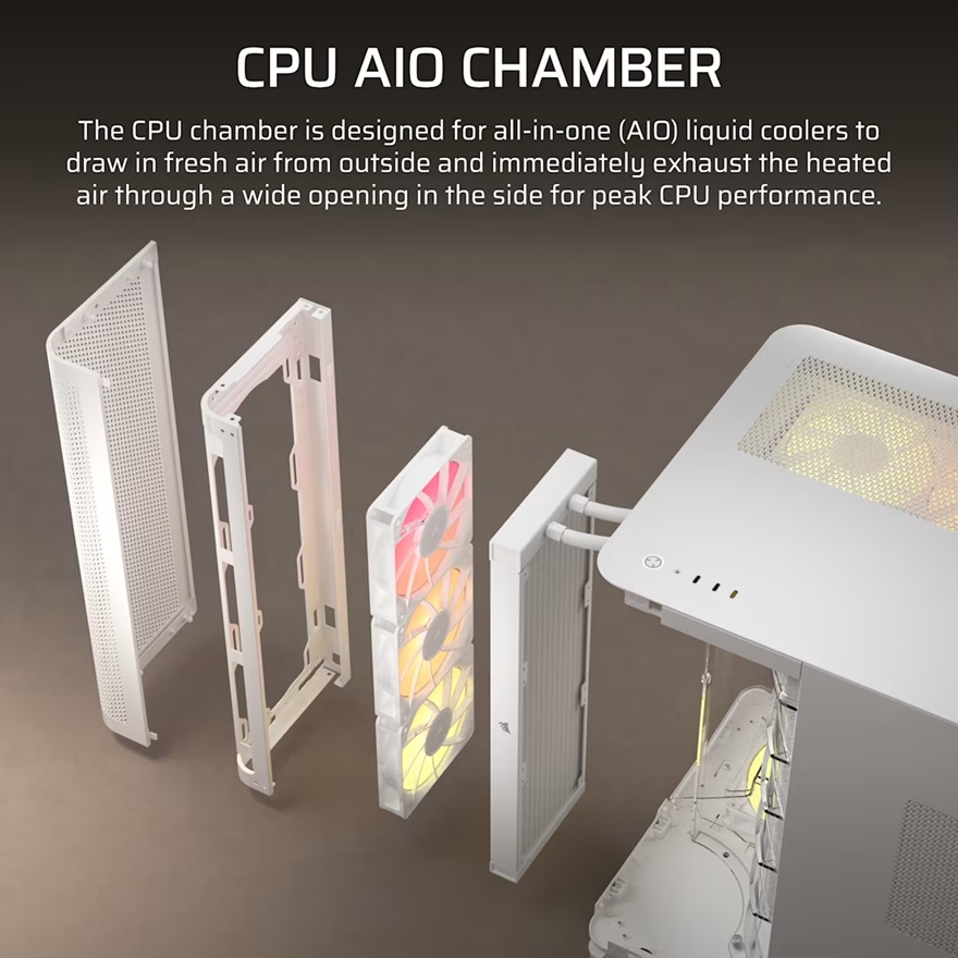 Corsair AIR 5400 RS-R ARGB Mid-Tower ATX Case - White, Triple-Chamber, 360mm Rad Support, Glass Panels, USB-C, ATX/E-ATX, 2x SSD, 1x HDD image 3