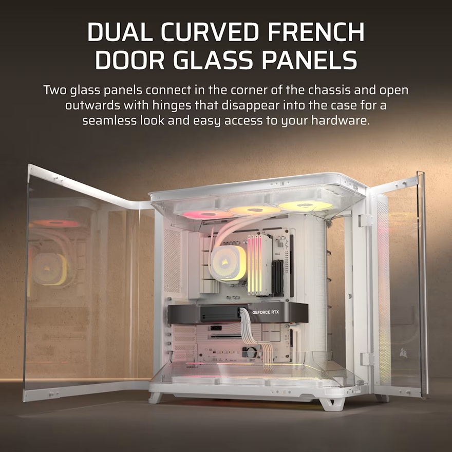 Corsair AIR 5400 RS-R ARGB Mid-Tower ATX Case - White, Triple-Chamber, 360mm Rad Support, Glass Panels, USB-C, ATX/E-ATX, 2x SSD, 1x HDD image 4