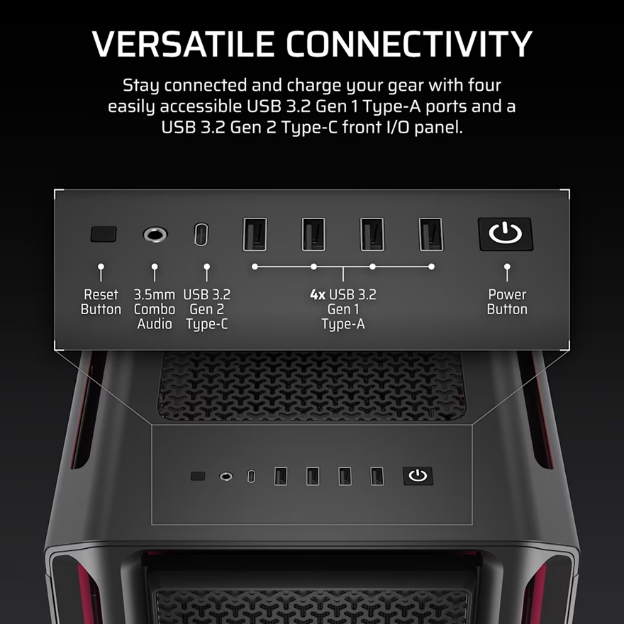 Corsair iCUE LINK 5000T LX RGB Mid-Tower High-Performance PC Case - Black, ATX, 450mm GPU, 170mm CPUcooler, 360mm rad, 3x LX120 RGB, 1x USB-C 3.2 Gen2 image 3