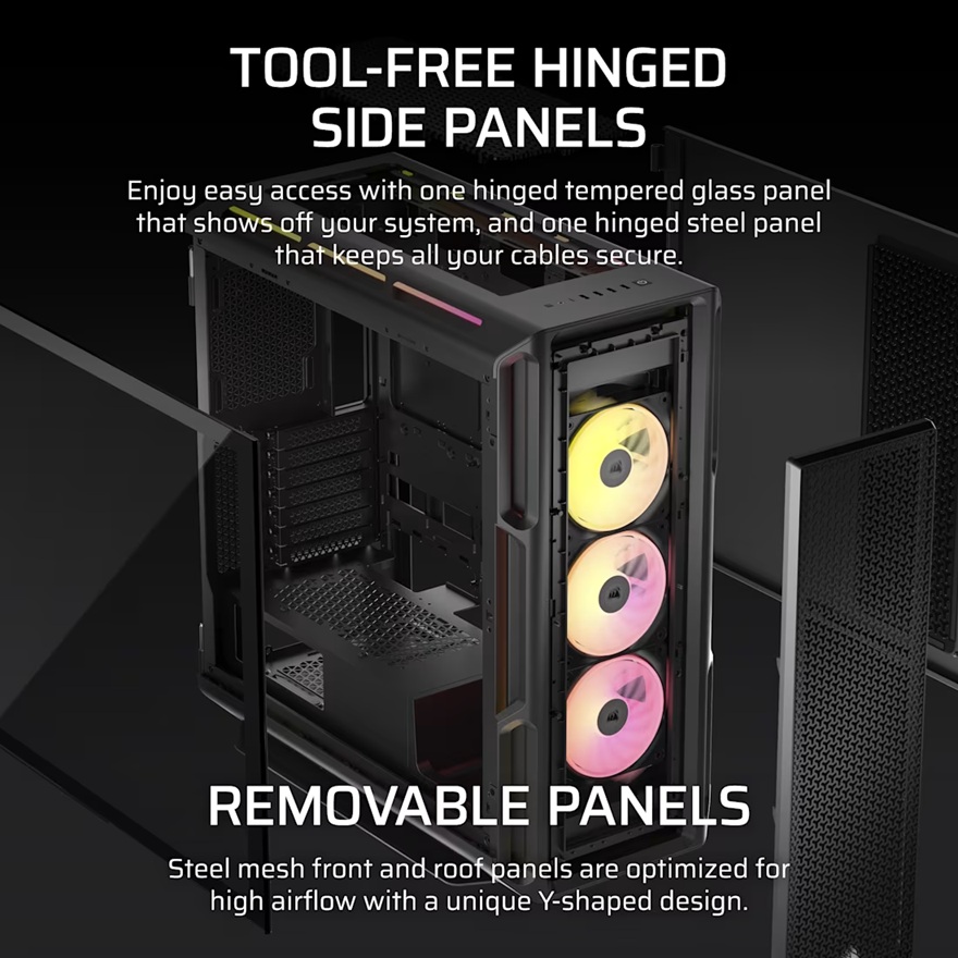 Corsair iCUE LINK 5000T LX RGB Mid-Tower High-Performance PC Case - Black, ATX, 450mm GPU, 170mm CPUcooler, 360mm rad, 3x LX120 RGB, 1x USB-C 3.2 Gen2 image 4
