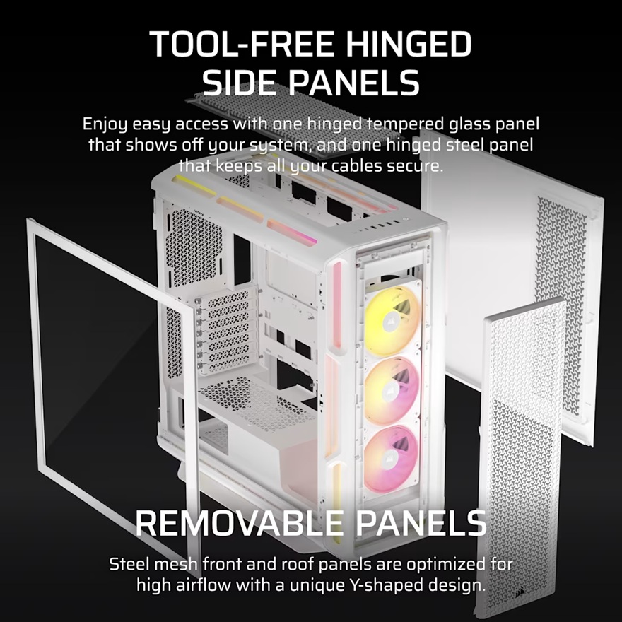 Corsair iCUE LINK 5000T LX RGB Mid-Tower High-Performance PC Case - White, ATX, 450mm GPU, 170mm CPUcooler, 360mm rad, 3x LX120 RGB, 1x USB-C 3.2 Gen2 image 3