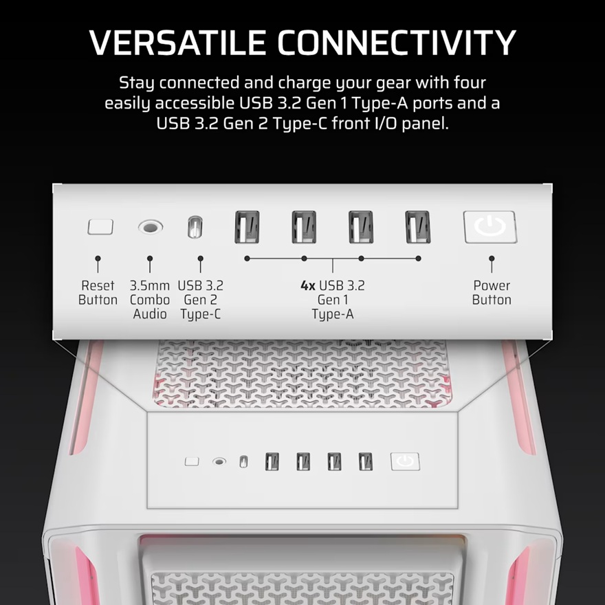 Corsair iCUE LINK 5000T LX RGB Mid-Tower High-Performance PC Case - White, ATX, 450mm GPU, 170mm CPUcooler, 360mm rad, 3x LX120 RGB, 1x USB-C 3.2 Gen2 image 4