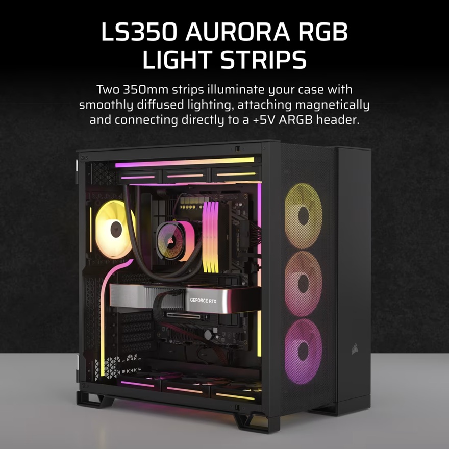 Corsair LS350 Aurora RGB Light Strips - 350mm – 350×10×10mm, black, magnetic mount, addressable LEDs, iCUE compatible, flexible image 4