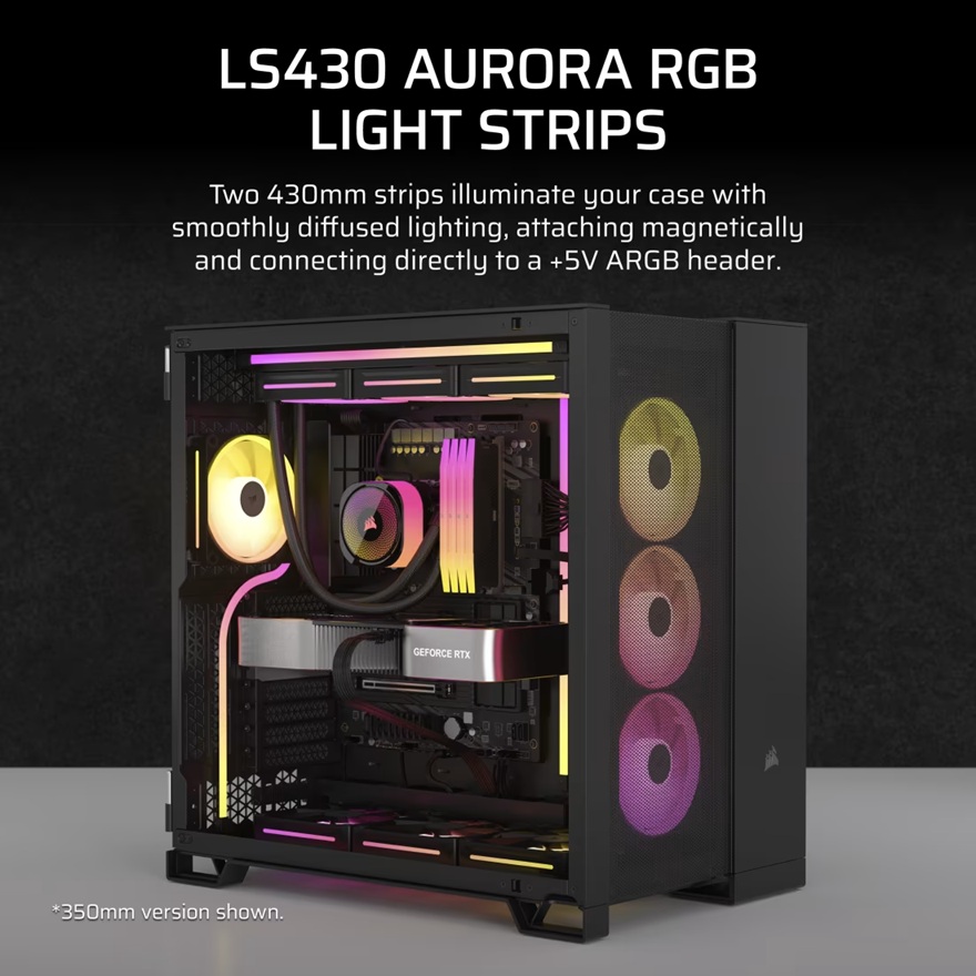 Corsair LS430 Aurora RGB Light Strips - 430mm – 430×10×10mm, black, magnetic mount, addressable LEDs, iCUE compatible, flexible image 4