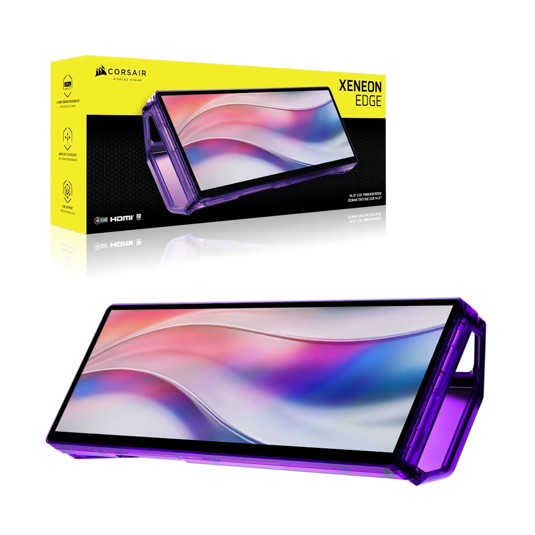 Corsair XENEON EDGE 14.5" LCD Touchscreen - Atomic Purple, 2560x720@60Hz, HDMI/USB-C, 5-p touch, magnetic mount, detachable stand, vertical/horizontal
