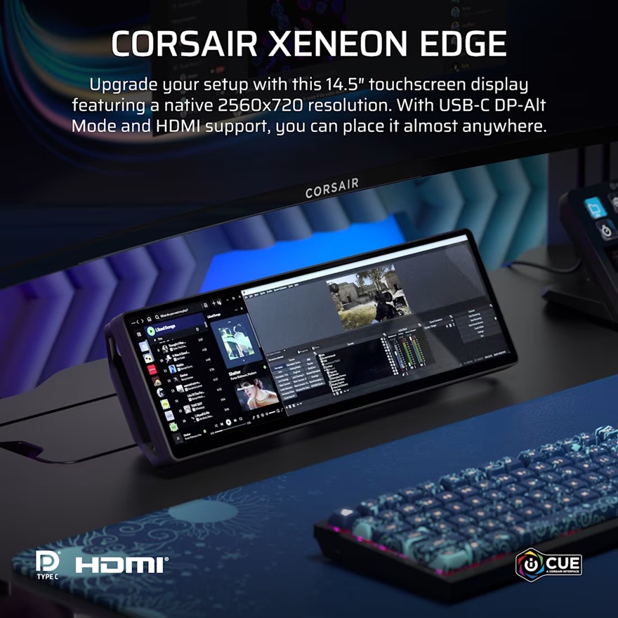 Corsair XENEON EDGE 14.5" LCD Touchscreen, 2560x720@60Hz, HDMI/USB-C, 5-point touch, magnetic mount, detachable stand, vertical/horizontal use image 4
