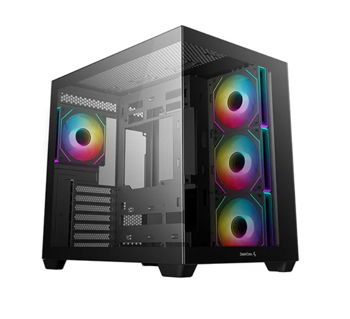 DeepCool CG530 4F ATX Case, Tempered Glass, 4 Pre-Instaled Fans, USB3.0×2、Gen2 Type-C x1、Audio/Mic×1, Cable,  Supports Rear Connector
