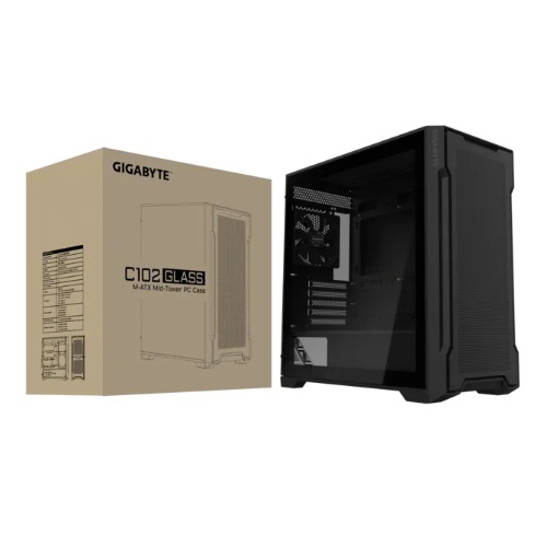 Gigabyte C102 GLASS BlackMid Tower case, Mini ITX / Micro ATX, 5x Expansion slots, 2x 3.5" Drive Support, 3x 2.5" Drive Support, 2x USB 3.0, 120mm Fan