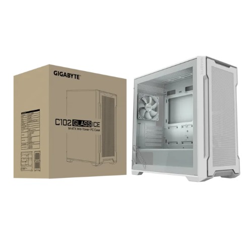 GIGABYTE C102 GLASS ICE Mid Tower case, 450x 210x 450 mm, White, 5 Expansion slots, 2x 3.5" Drive Support, 2 + 1 x 2.5" Drive Support, USB 3.0 x2