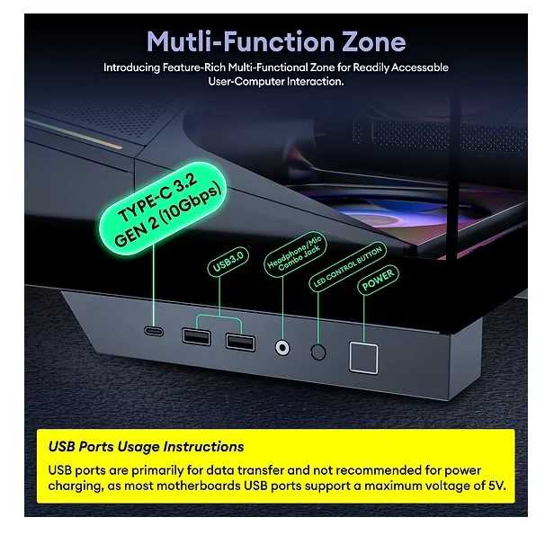 OKINOS AQ9 ARGB,Pre-Installed 5×120mm ARGB PWM Fan, ATX Mid Tower PC Case,Computer case with Panoramic View,Tempered Glass Side Panel,Type C Port image 3