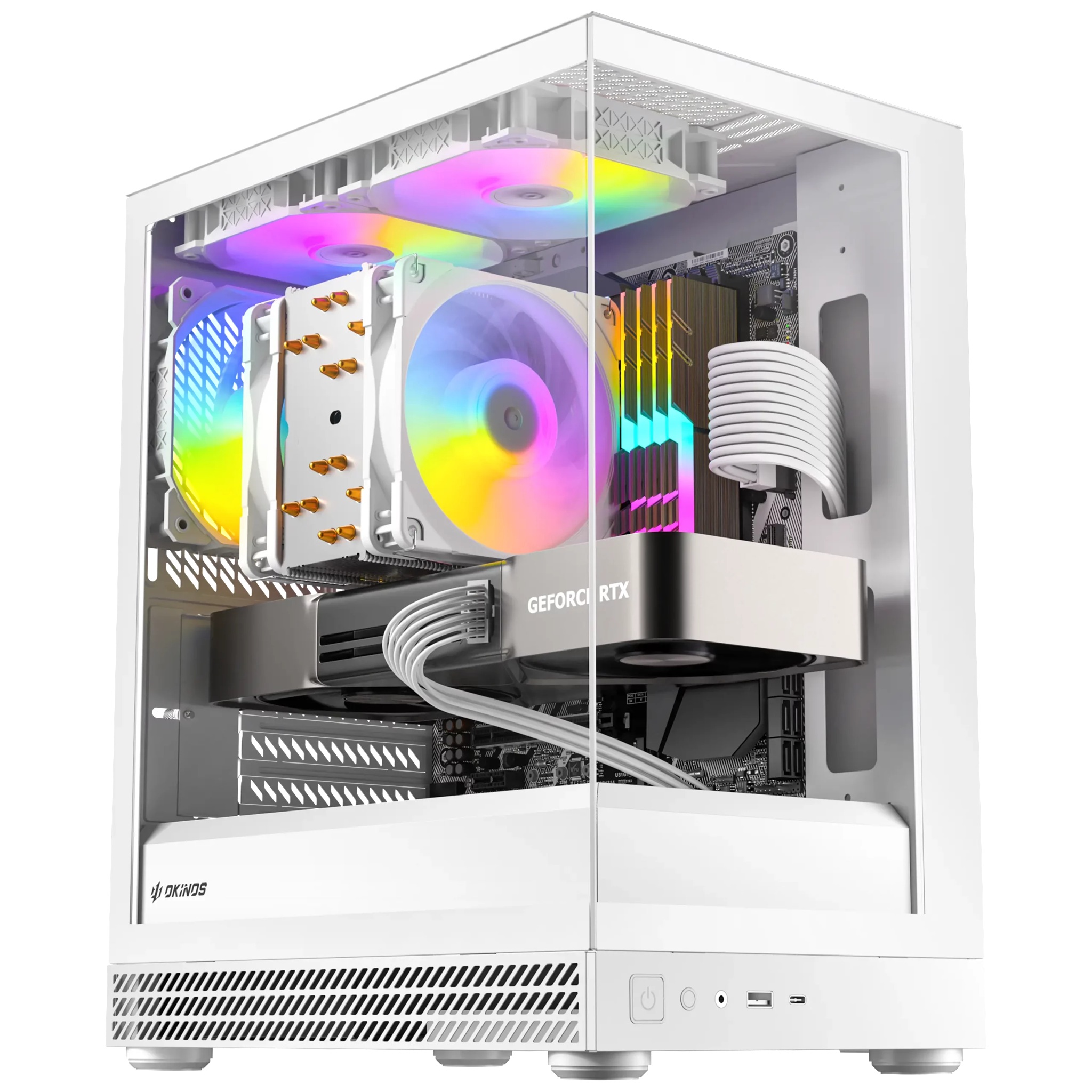 OKINOS AQUA UNO POLAR, Mini Tower, Micro-ATX/ITX, tempered glass, 3×120mm ARGB fans, USB 3.0 + Type-C, ≤309mm GPU, ≤165mm CPU cooler, steel image 2