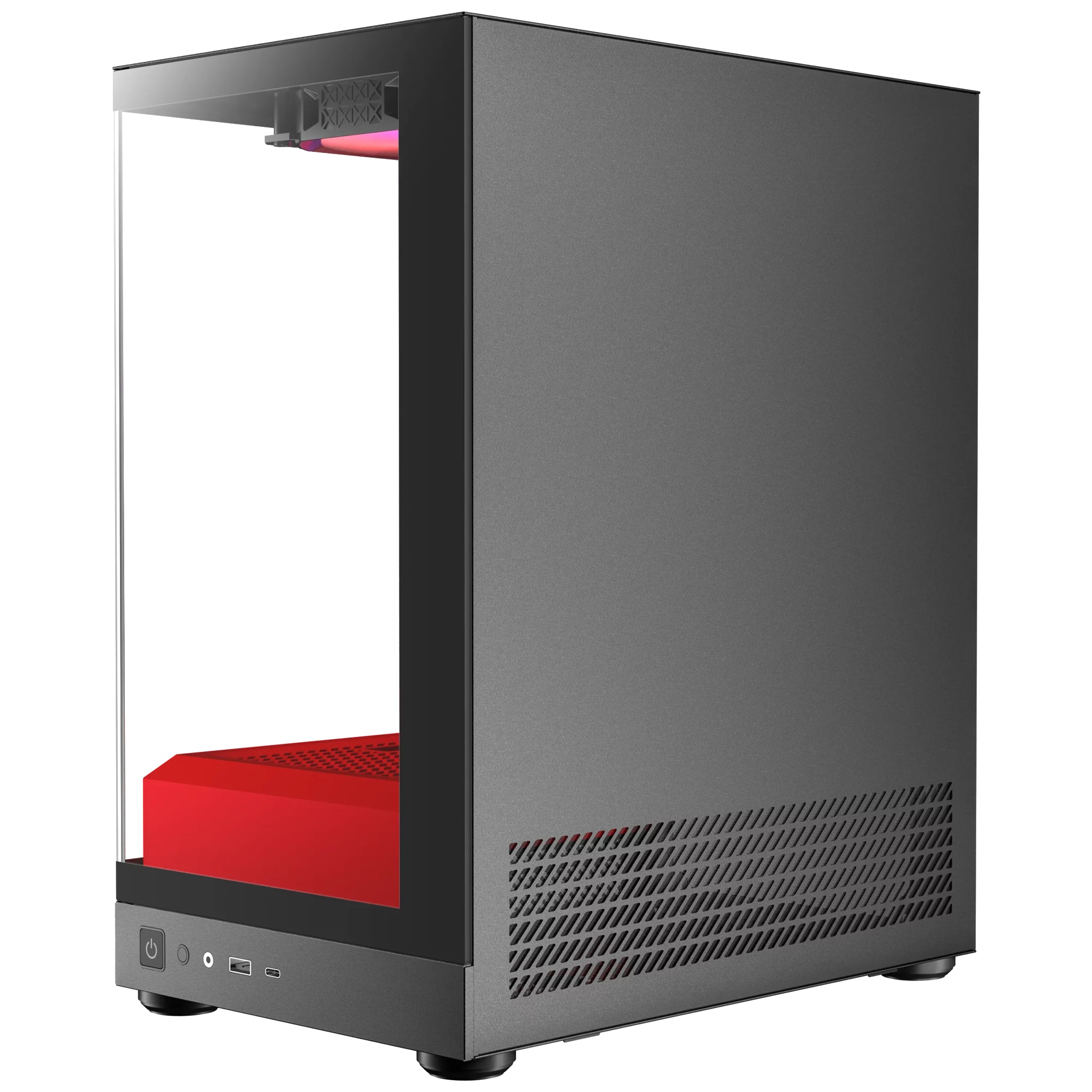 OKINOS AQUA UNO SCARLET, Mini Tower, Micro-ATX/ITX, 270° Tempered Glass, USB-C 5Gbps, 3× ARGB Fans, 309mm GPU, Dust Filters image 2