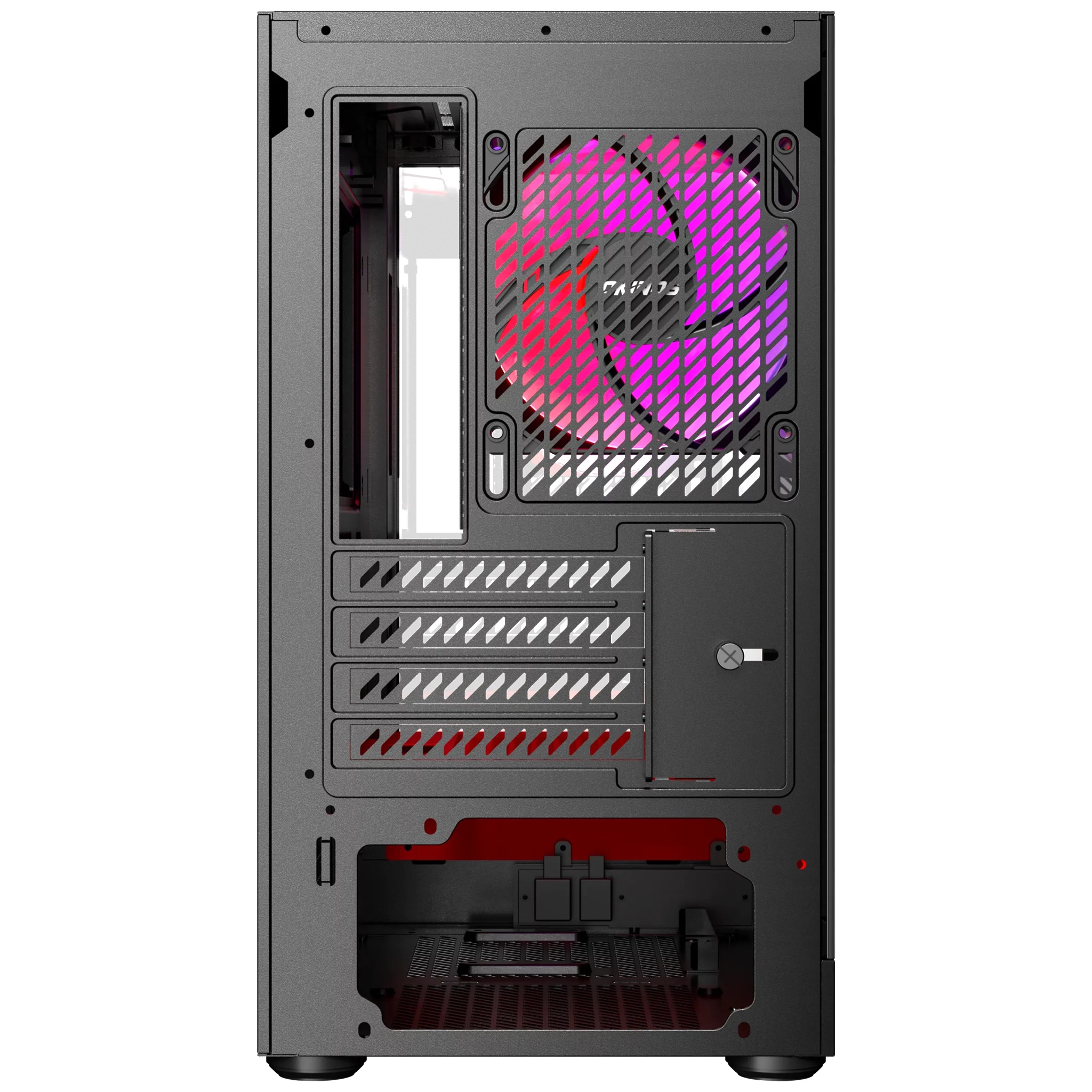 OKINOS AQUA UNO SCARLET, Mini Tower, Micro-ATX/ITX, 270° Tempered Glass, USB-C 5Gbps, 3× ARGB Fans, 309mm GPU, Dust Filters image 4