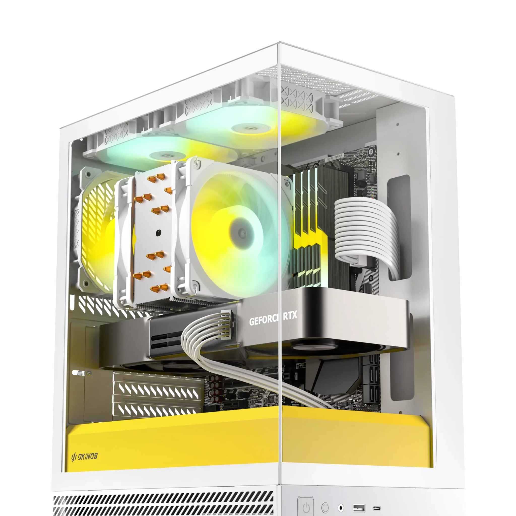 OKINOS AQUA UNO YOLK, Mini Tower, Micro-ATX/ITX, tempered glass, 3×120mm ARGB fans, USB 3.0 + Type-C, ≤309mm GPU, ≤165mm CPU cooler, steel image 2