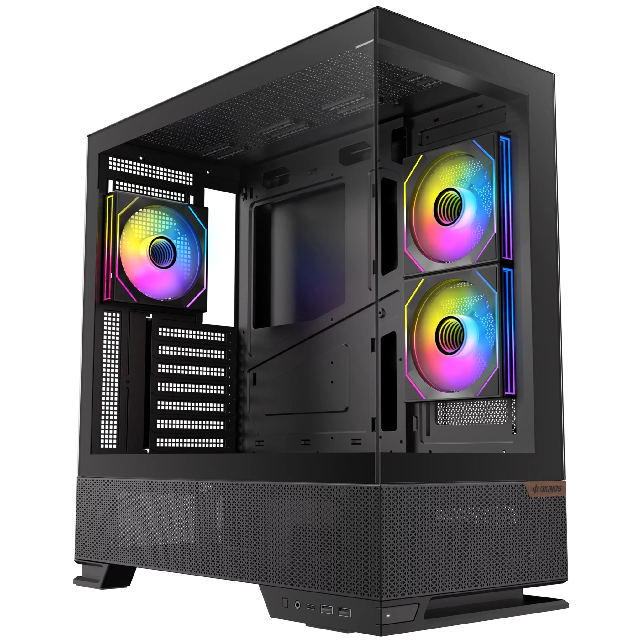 OKINOS Aqua 6 Infinity - Black, Mid Tower, ATX/Micro-ATX/ITX, 270° TG, USB-C 10Gbps, 3× ARGB PWM Fans, 360mm Rad, 435mm GPU image 2