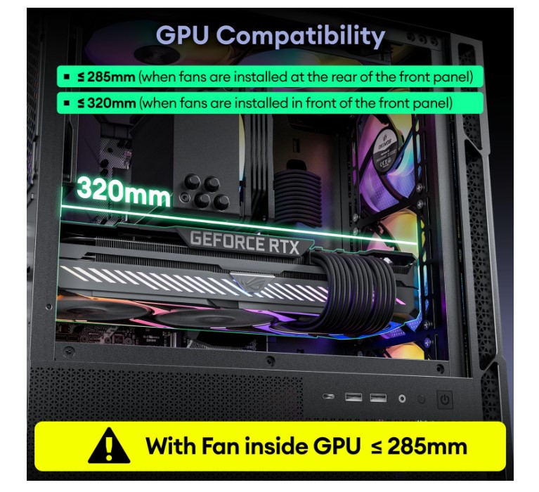 OKINOS Cypress 3 ARGB Micro ATX Case, 4 × 120mm ARGB Non-PWM Case Fans Pre-Installed, MATX PC Case, Temper Glass Side Panel, with Type-C, Black image 3