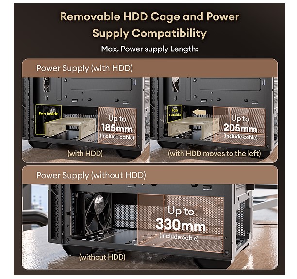 OKINOS Cypress 3 Genuine Walnut Wood MicroATX  with 4×120mm, USB-C, 3 Pin Non-PWM Case Fans Pre-Installed,Temper Glass Side Panel, Case image 3