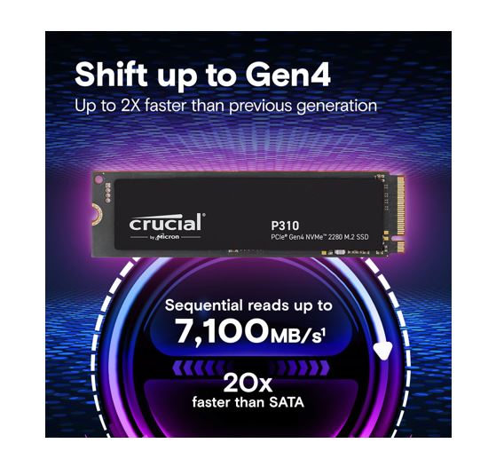 Crucial P310 4TB Gen4 2280 NVMe SSD 7100/6000 MB/s R/W 800TBW 1000K/1000K IOPS 1.5M hrs MTTF Full-Drive Encryption M.2 PCIe4 5yrs image 2