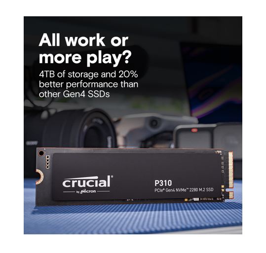 Crucial P310 4TB Gen4 2280 NVMe SSD 7100/6000 MB/s R/W 800TBW 1000K/1000K IOPS 1.5M hrs MTTF Full-Drive Encryption M.2 PCIe4 5yrs image 3