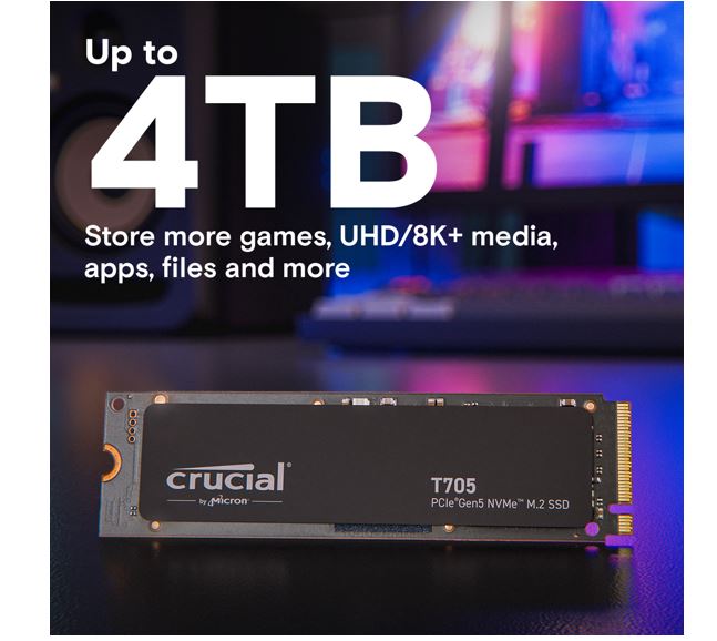 Crucial T705 2TB Gen5 NVMe SSD - 14500/12700 MB/s R/W 1200TBW 1550K IOPs 1.5M hrs MTTF DirectStorage for Intel 14th Gen & AMD Ryzen 7000 image 4