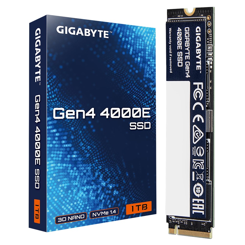 GIGABYTE Gen4 4000E SSD 1TB, PCI Express 4.0x4, M.2, 1000GB, Up to 4000 MB/s, 3900 MB/s, MTBF 1.5M hours, 3 y Warranty