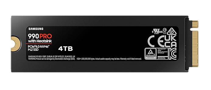 Samsung 990 Pro 4TB with Heatsink Gen4 NVMe SSD 7450MB/s 6900MB/s R/W 1600K/1550K IOPS 2400TBW 1.5M Hrs MTBF for PS5 5yrs Wty image 2