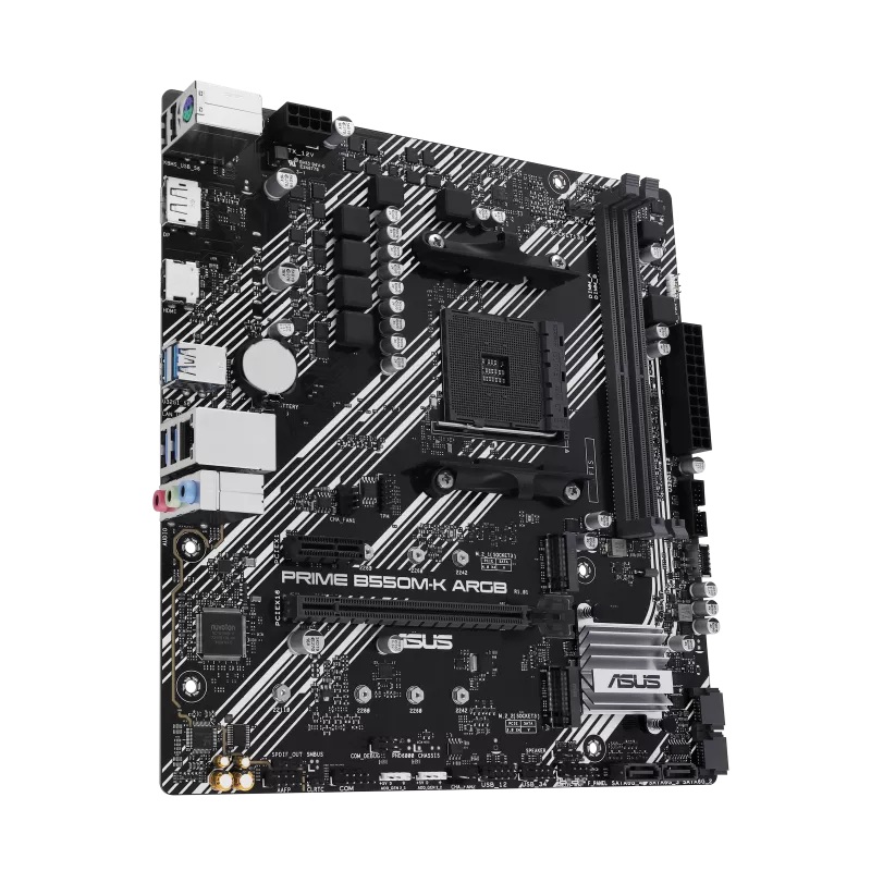 ASUS AMD PRIME B550M-K ARGB (Ryzen AM4) Micro-ATX Motherboard, DDR4 64GB, PCIe 4.0, 2× M.2, 1GbE, Aura Sync image 2