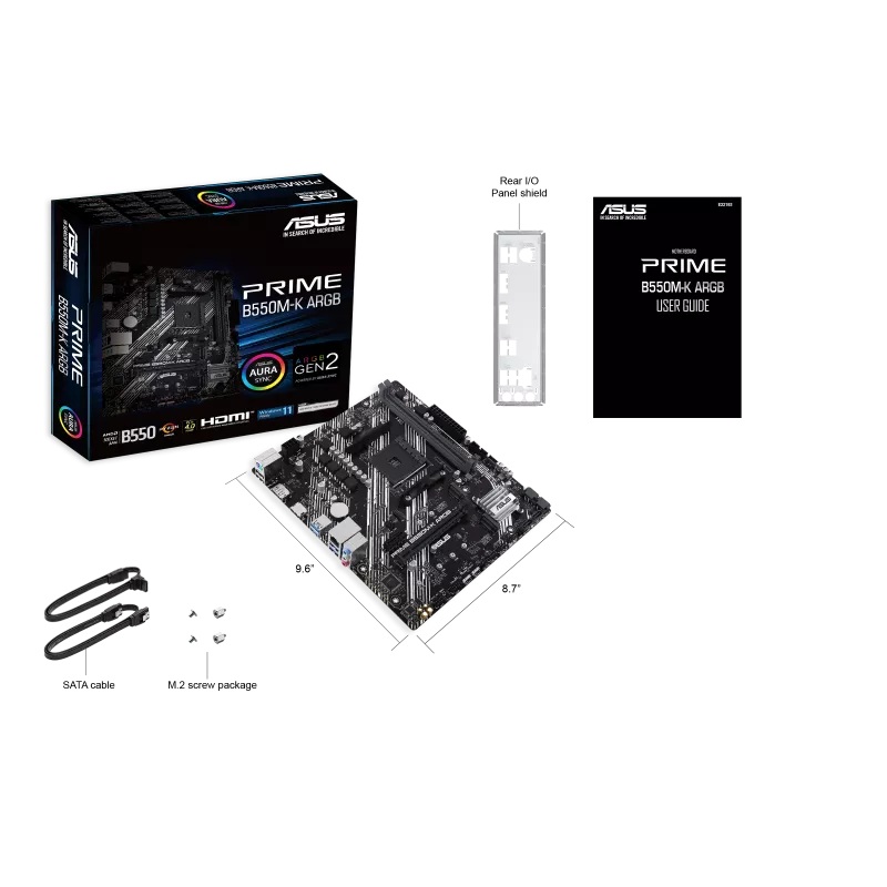 ASUS AMD PRIME B550M-K ARGB (Ryzen AM4) Micro-ATX Motherboard, DDR4 64GB, PCIe 4.0, 2× M.2, 1GbE, Aura Sync image 4