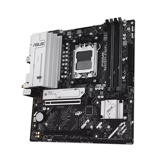 ASUS AMD PRIME B650EM-A WIFI (AM5) mATX Motherboard, DDR5 256GB, 1x PCIe 5.0 x16, 3x M.2 slots, 4x SATA, Wi-Fi 6, 2.5Gb LAN, 1x HDMI, 2x DP image 2