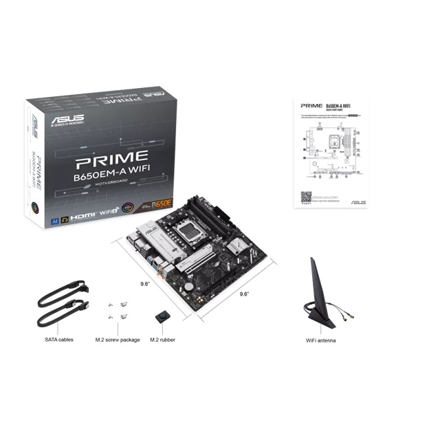 ASUS AMD PRIME B650EM-A WIFI (AM5) mATX Motherboard, DDR5 256GB, 1x PCIe 5.0 x16, 3x M.2 slots, 4x SATA, Wi-Fi 6, 2.5Gb LAN, 1x HDMI, 2x DP image 4